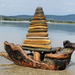Land art-driftwood and stones sailboat in Hungary