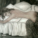 Nő oszlopos ágyban ..Saját festmény