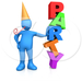 15274-Blue-Person-In-A-Gold-Party-Hat-With-A-Party-Blower-Leanin
