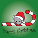 a mouse wearing a christmas hat holding a candy cane with merry 