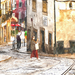 Lisbon - Alfama negyed - akvarell